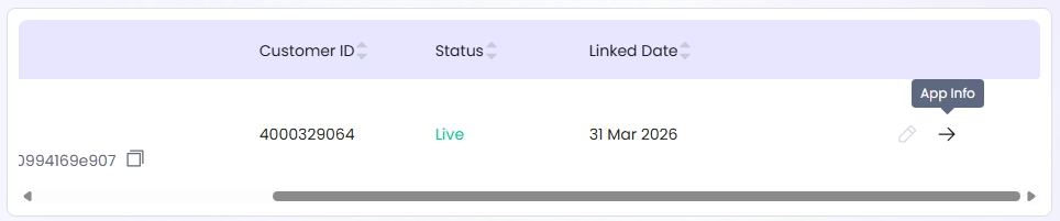 Tela do portal Gupshup com destaque na seta para abrir os detalhes do App.