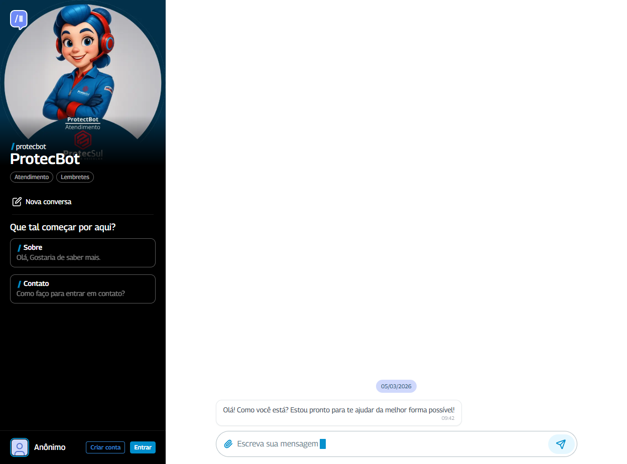 ProtecBot - tela inicial