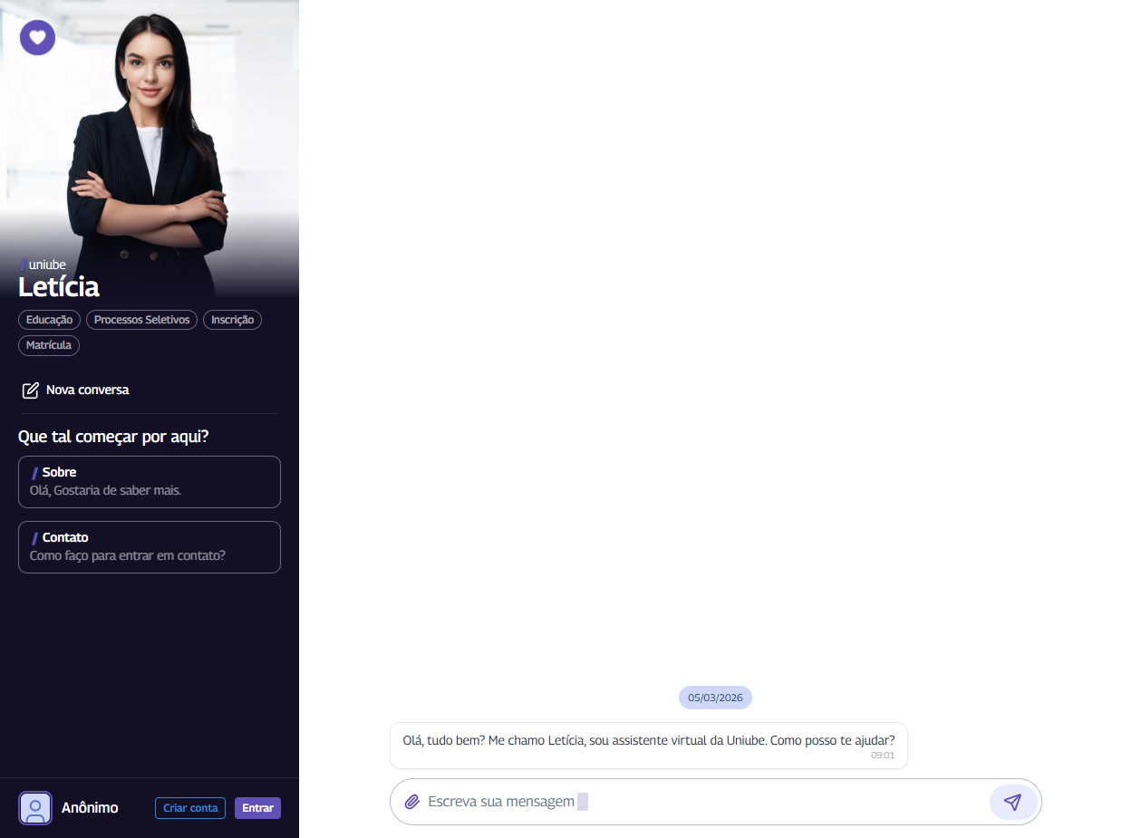 Uniube Letícia - tela inicial