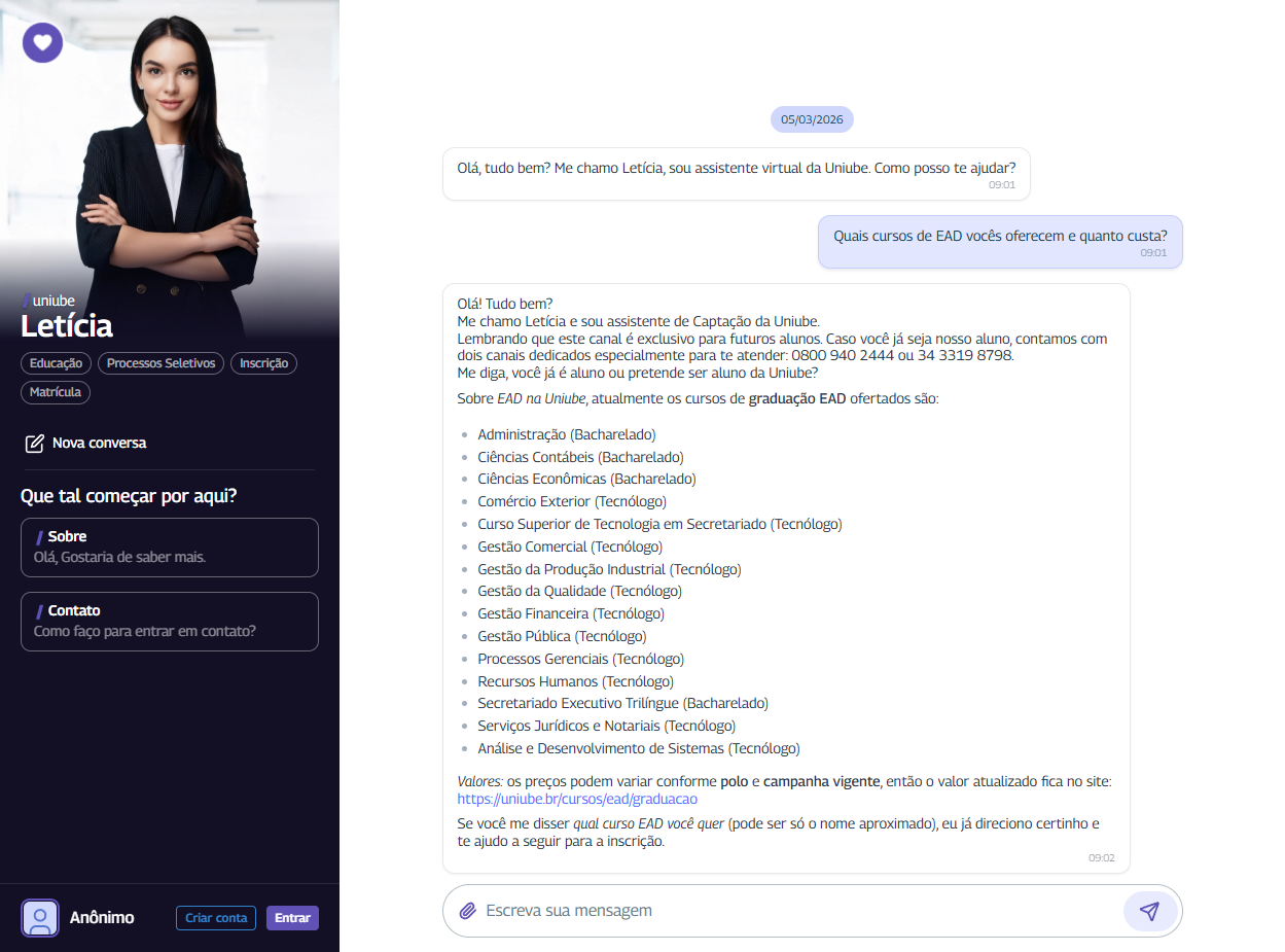Uniube Letícia - conversa em andamento