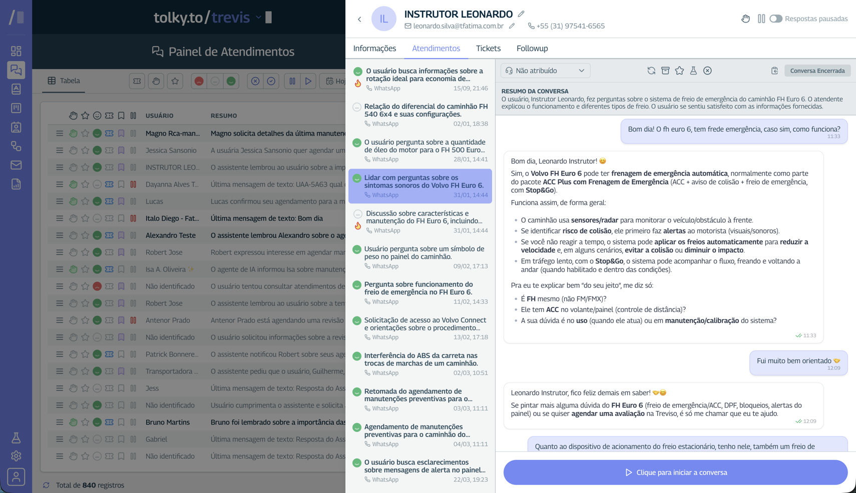 Tela de Atendimentos