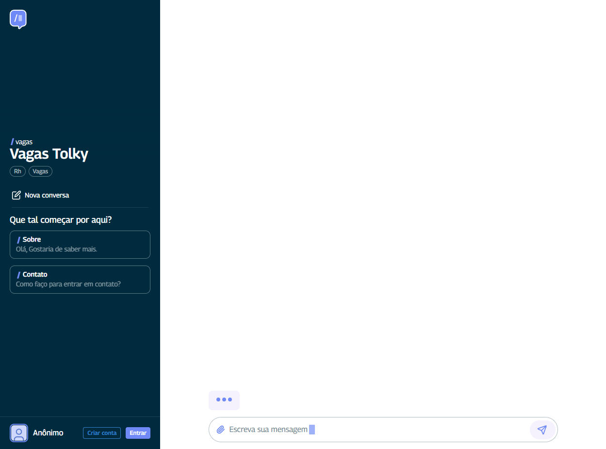 Vagas Tolky - tela inicial